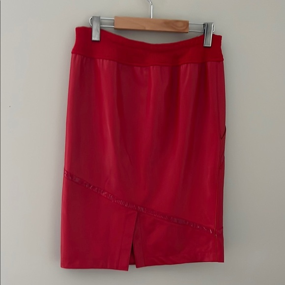 Red Asymmetrical Pencil Skirt with Slit - Picture 2 of 2